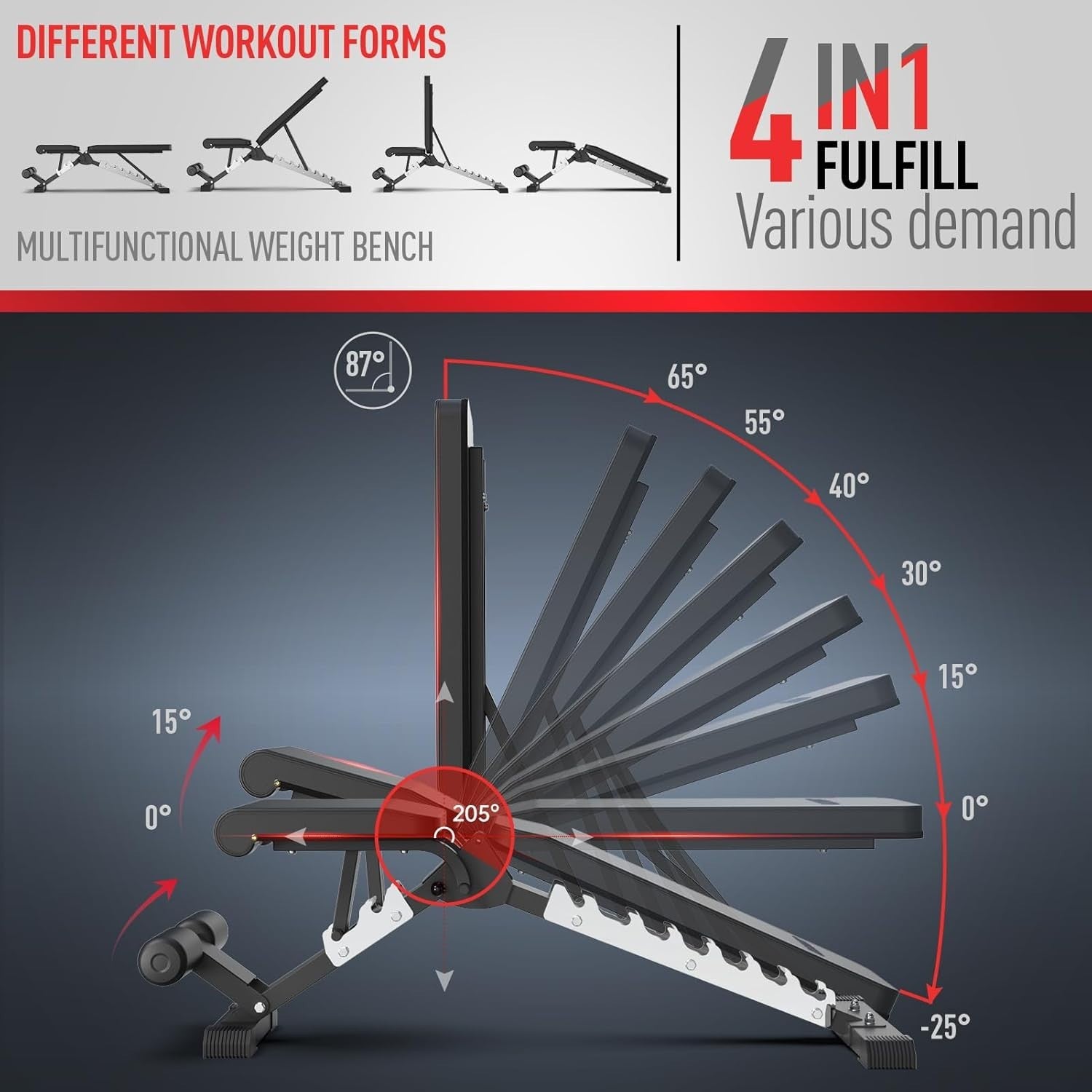 Heavy Duty Adjustable Workout Bench 800lb Capacity Foldable Home Gym