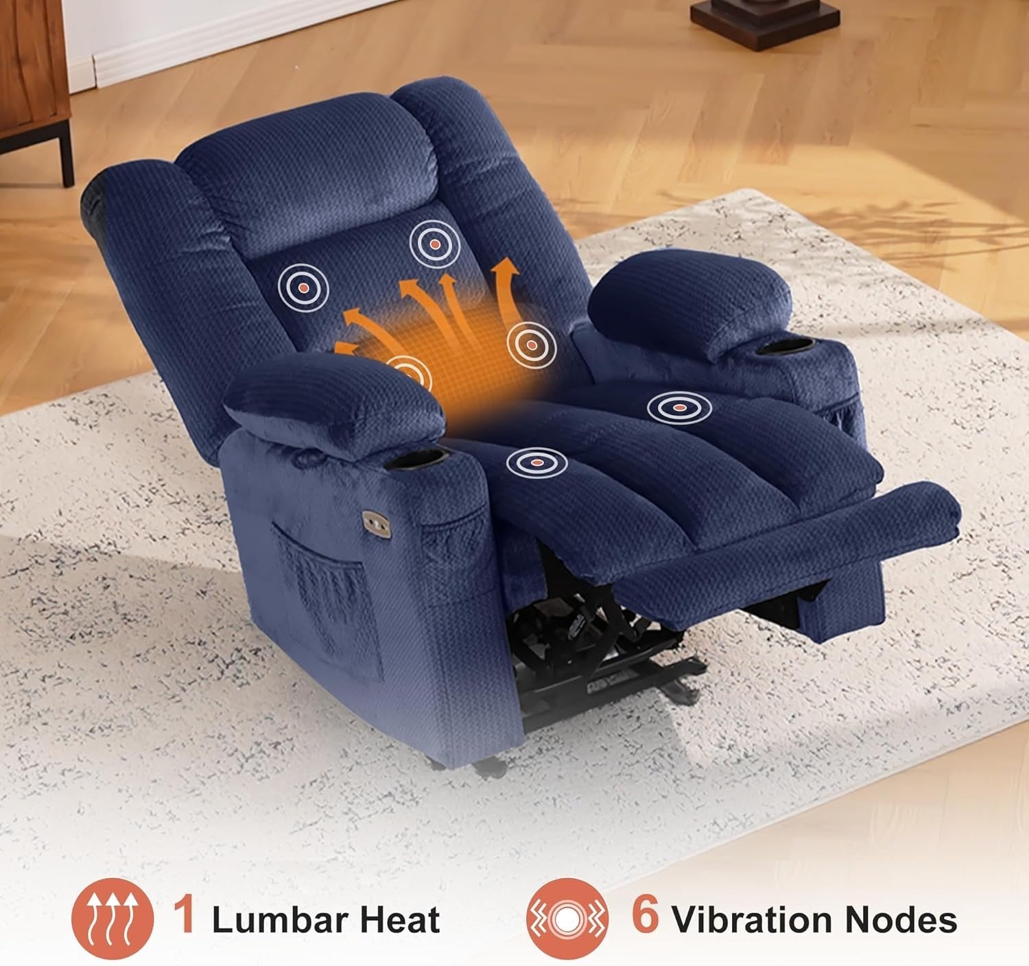 Zero Gravity Electric Recliner Chair Heat Massage Cup Holders Extended Footrest