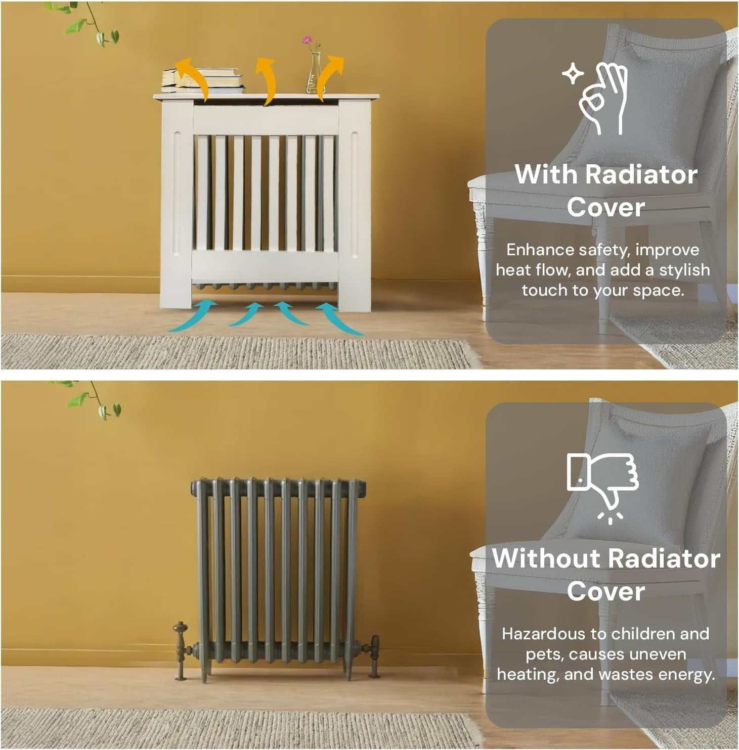 Small Radiator Cover White Slat MDF Compact Heater Cabinet Shelf Space Saving