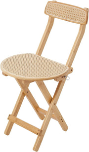 Folding Wooden Rattan Dining Chair Compact Space Saving Seat with Backrest