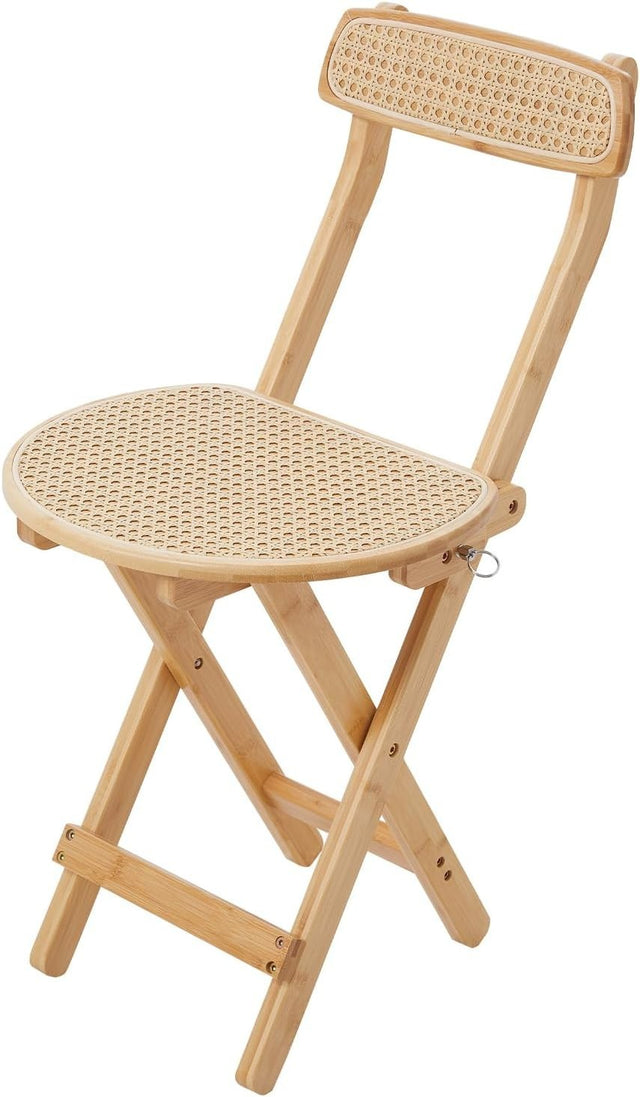 Folding Wooden Rattan Dining Chair Compact Space Saving Seat with Backrest