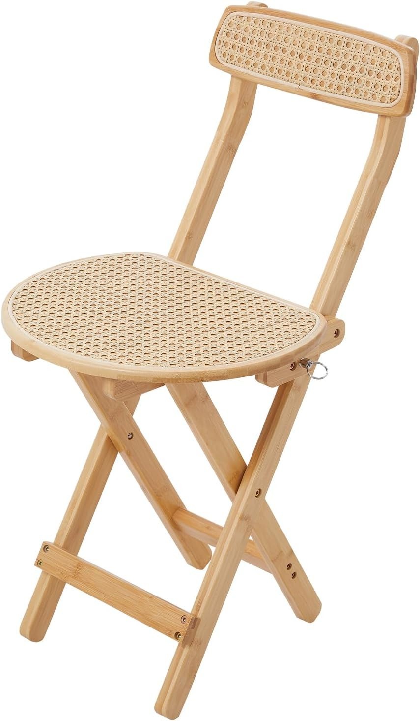 Folding Wooden Rattan Dining Chair Compact Space Saving Seat with Backrest