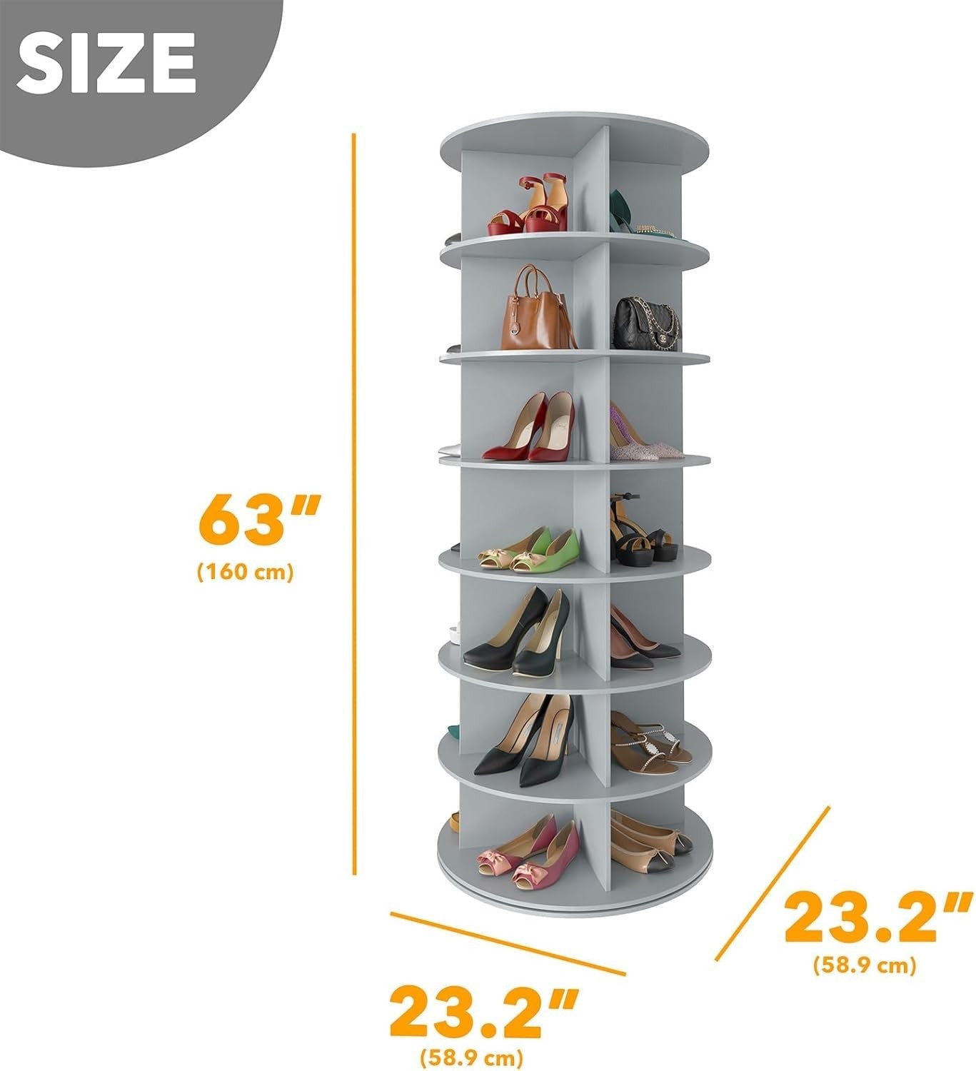 Rotating 7-Tier Shoe Rack Organizer, Space-Saving 160cm Tall, Easy Assembly