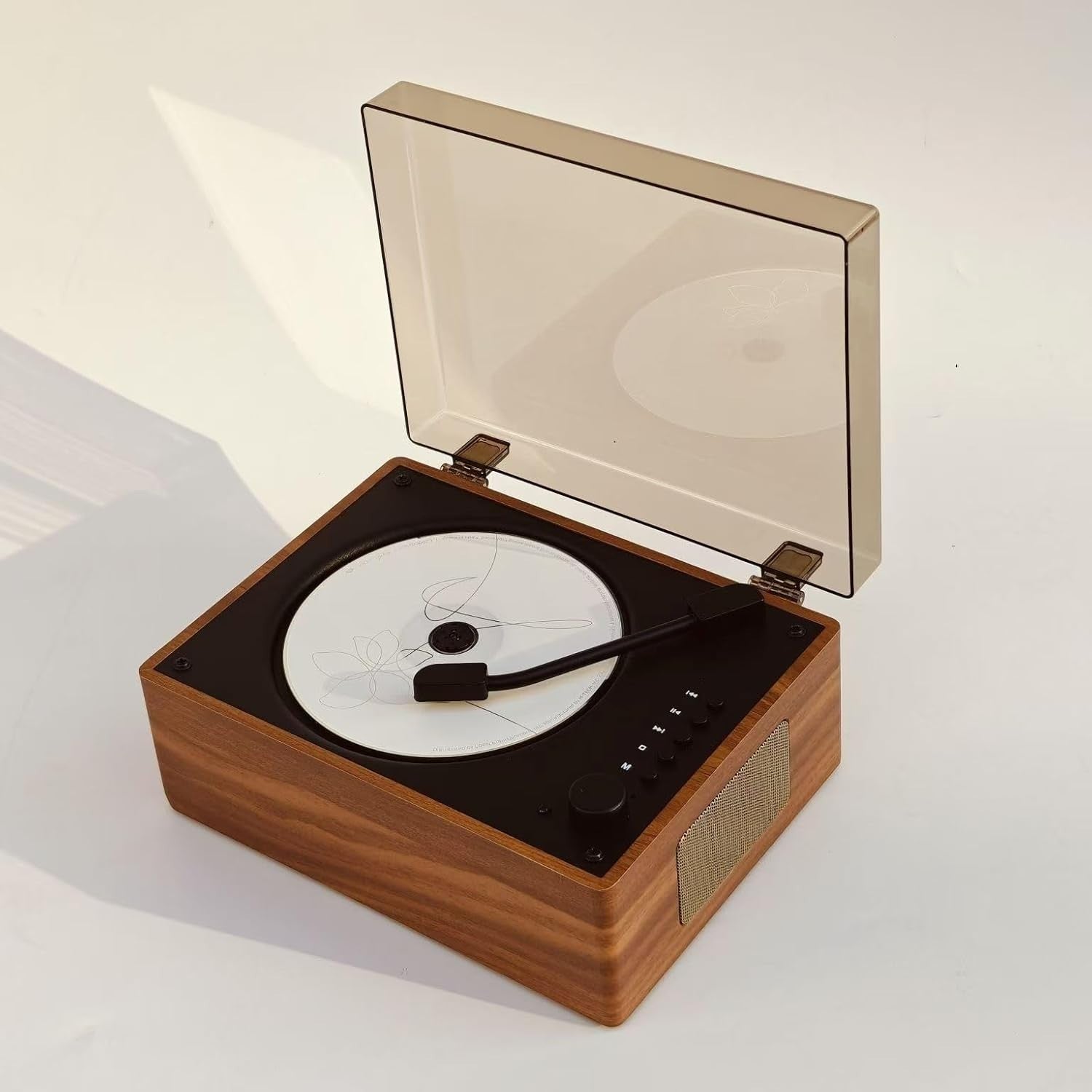Retro Bluetooth CD Player Desktop Speaker USB Remote Wood Style Brown