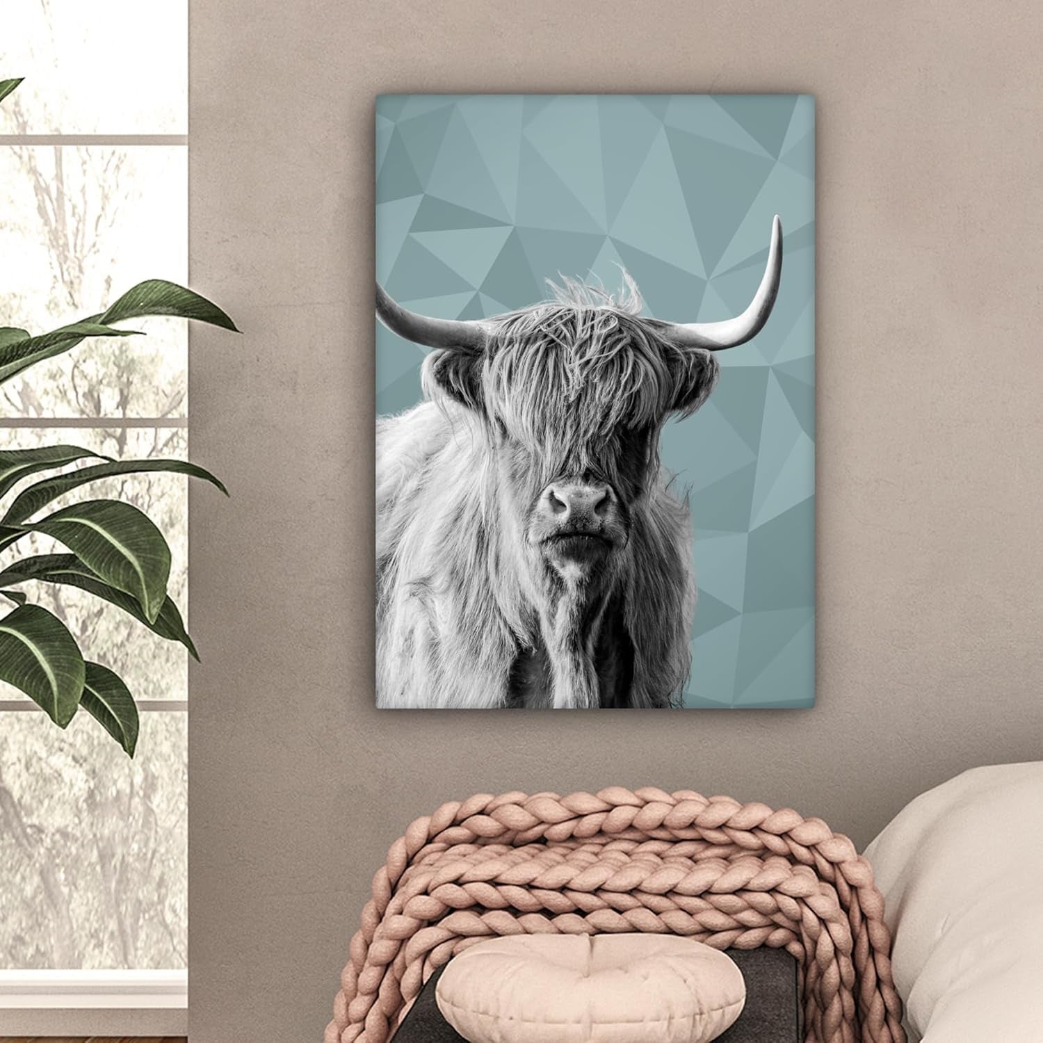 Highland Cow Canvas Wall Art 50x70cm Framed Modern Black White