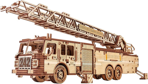 3D Wooden Firetruck Puzzle Model Kit with Extendable Ladder, Mechanical