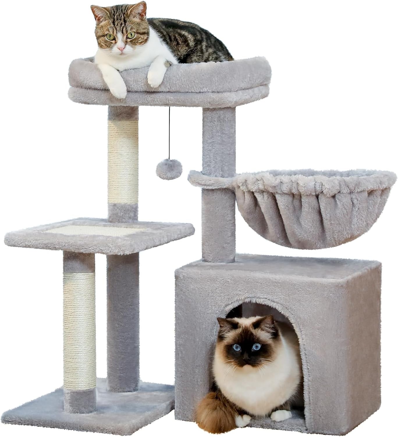 Small Cat Tree 73cm Indoor Cat Tower With Condo Hammock Scratching Posts
