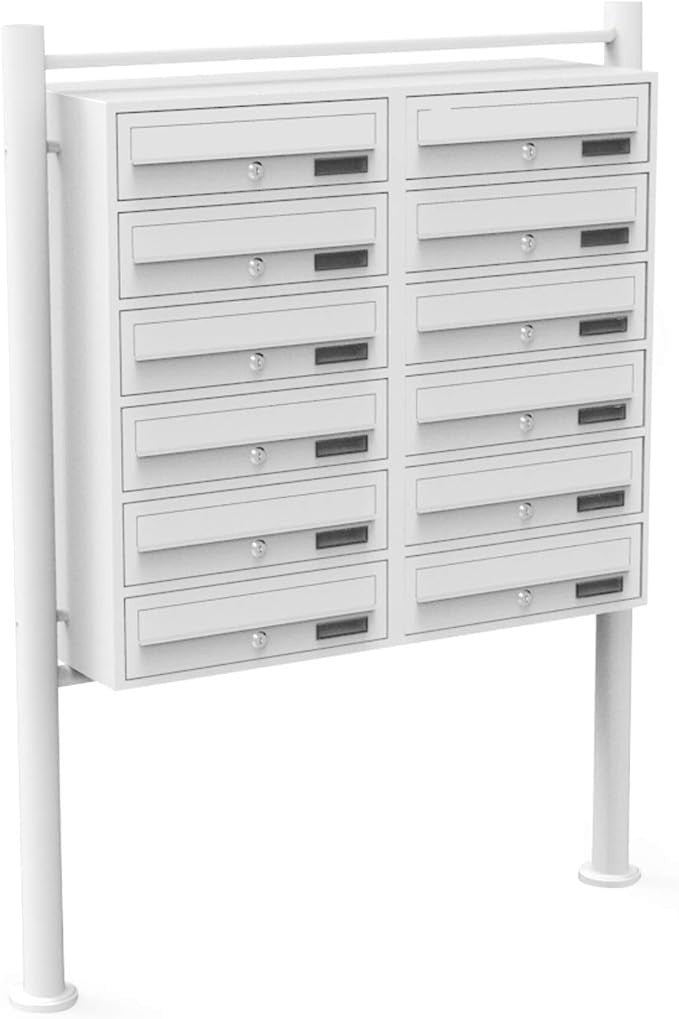 12 Door Mailbox System Secure Lockable Post Box Pedestal Stand White