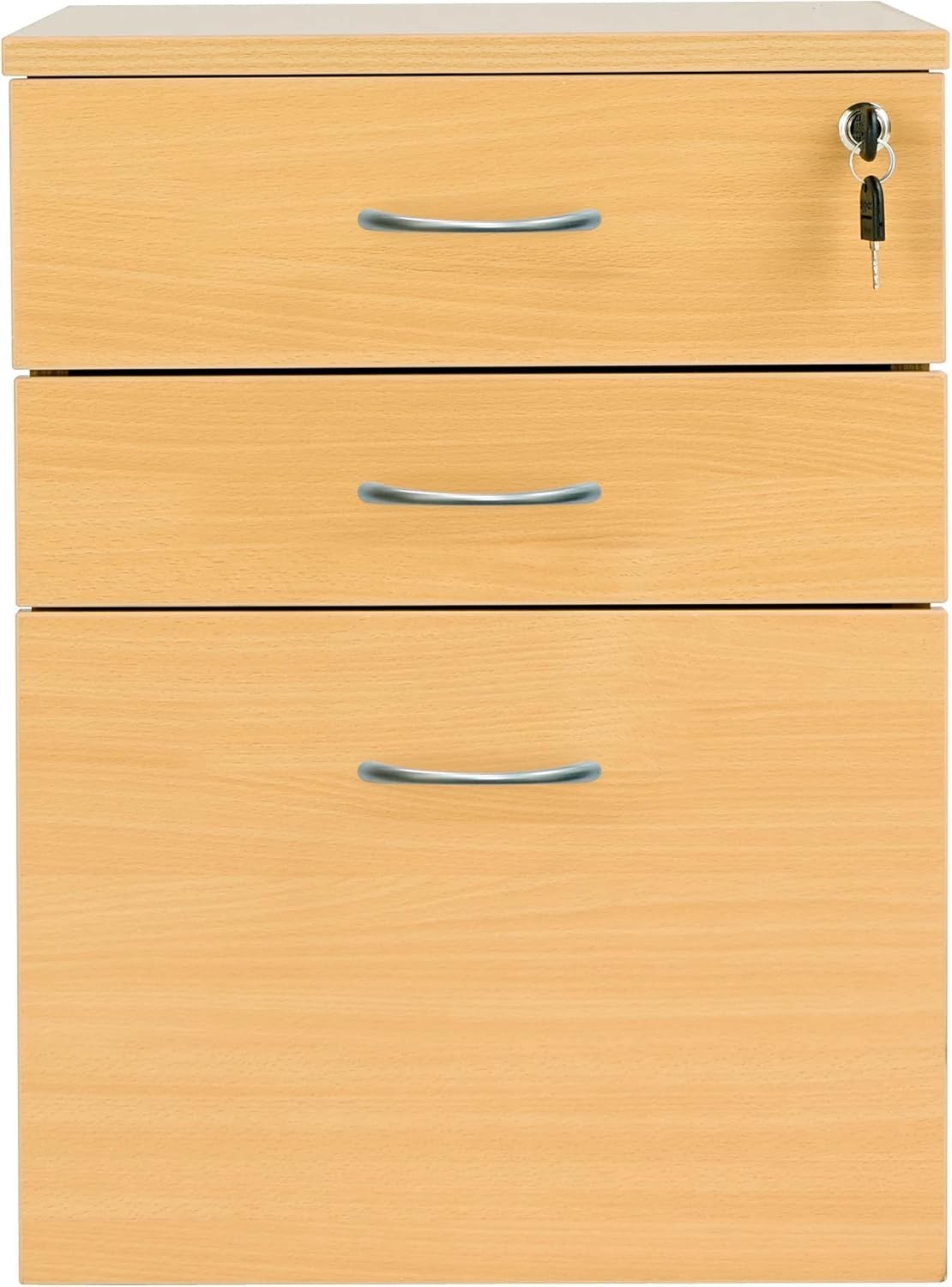 Oak Mobile Filing Cabinet 3 Drawer Lockable Under Desk A4