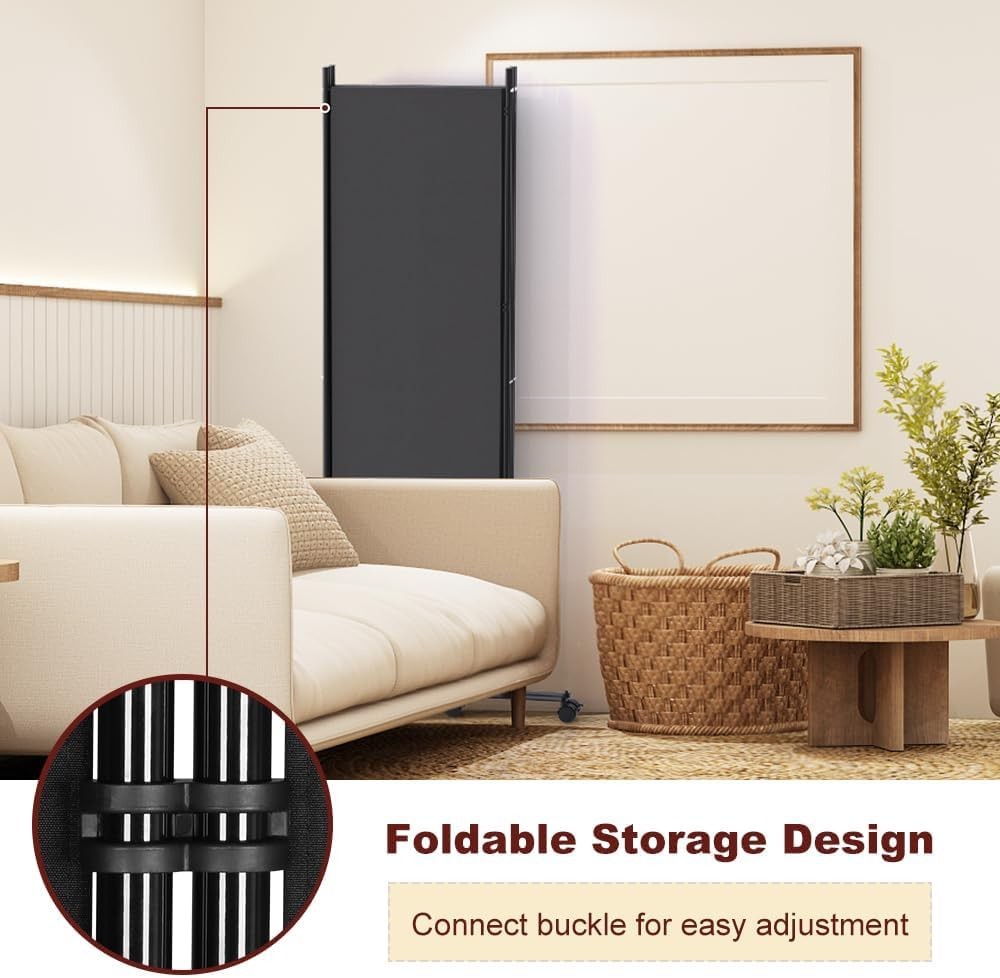 4 Panel Folding Room Divider Freestanding Privacy Screen with Lockable Wheels Bl