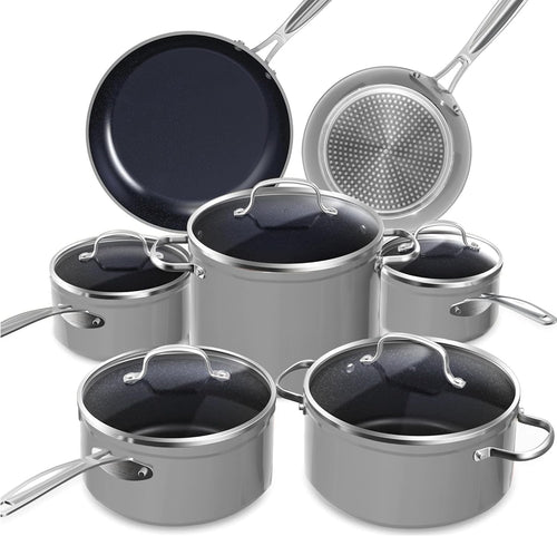 12pcs Induction Non Stick Ceramic Cookware Set – Grey Pots & Pans with Lids