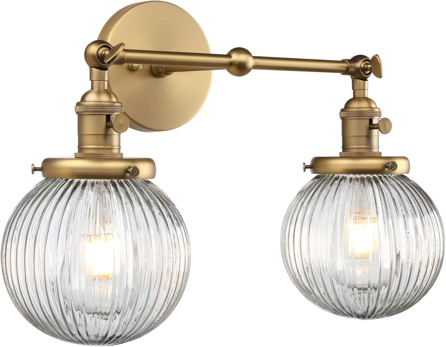 Modern 2-Light Glass Wall Sconce with Ribbed Shades | Dimmable Bedroom