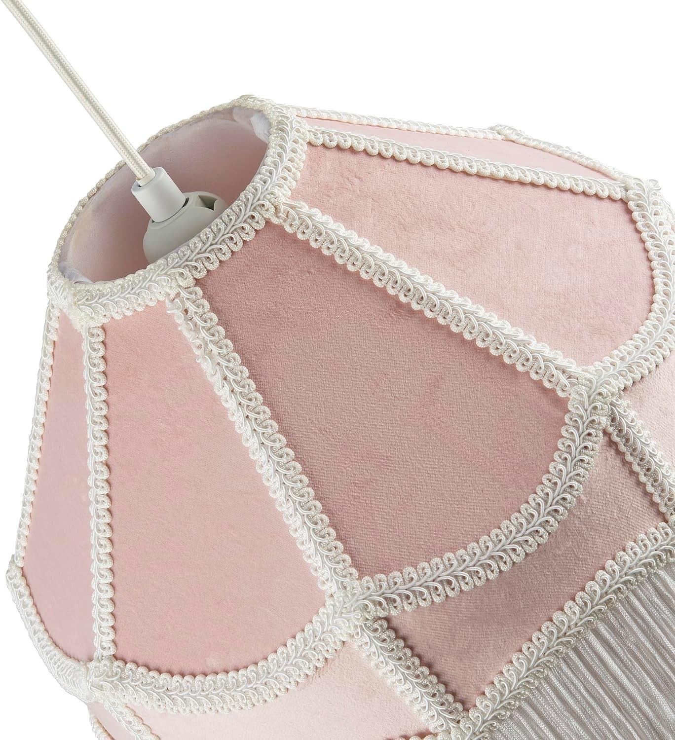 Victorian Empire Velvet Lampshade Blush Pink Tassel Pendant 30cm