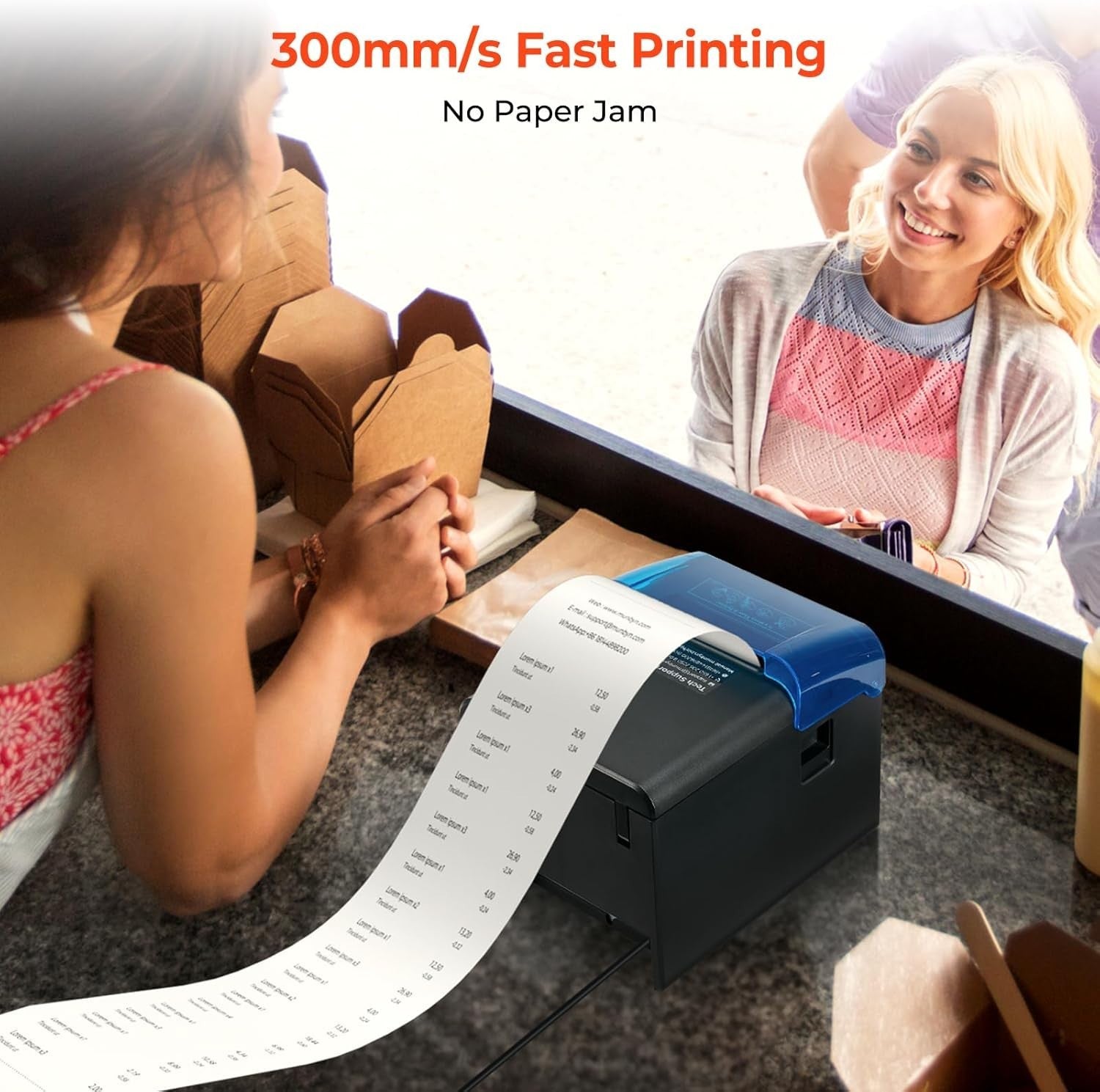 Black Wi-Fi Thermal Receipt POS Printer 80mm USB/LAN/Serial High-Speed