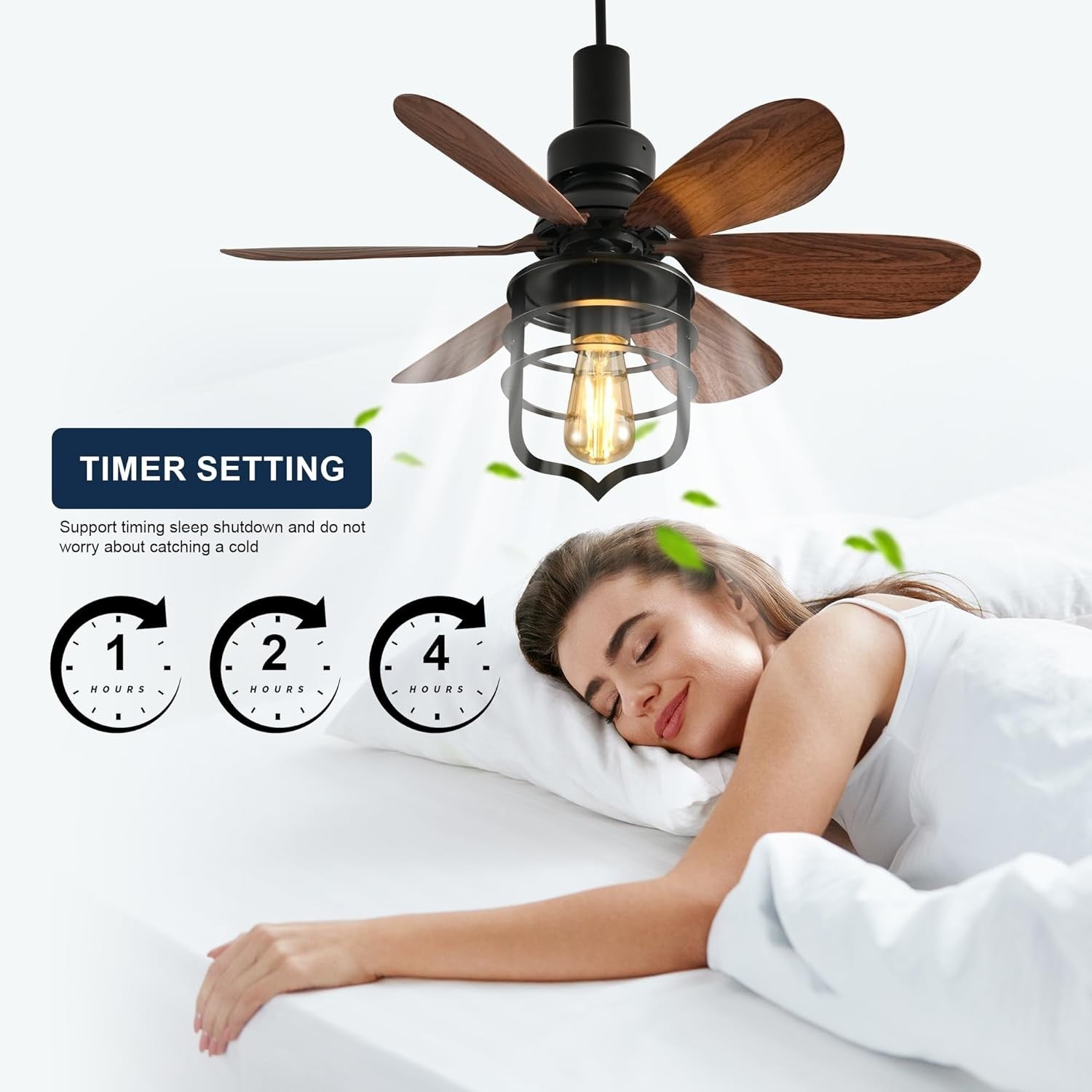 Ceiling Fan Light with Remote, 3 Speeds, Industrial Style, Black E27 Lamp