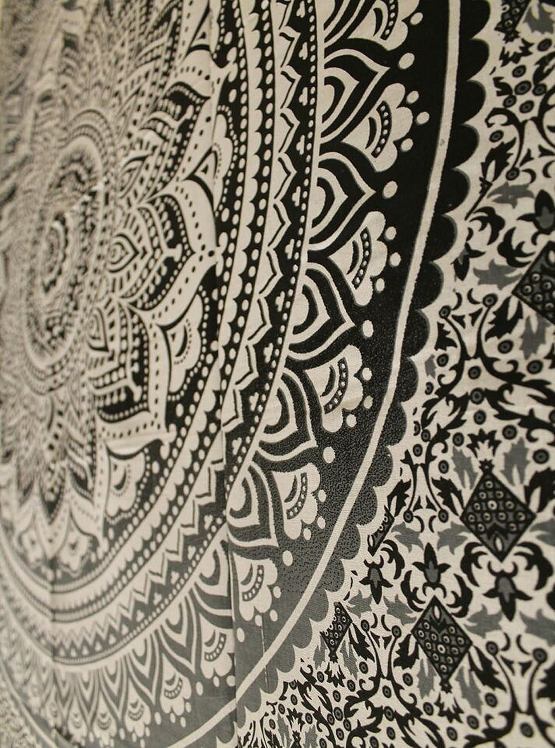 Black White Ombre Mandala Tapestry 82x87" Cotton Wall Hanging