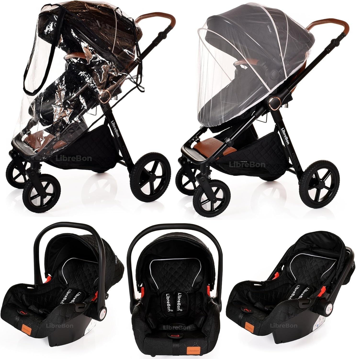 3 in 1 Baby Pram Pushchair Lightweight Folding Travel System Newborn Black