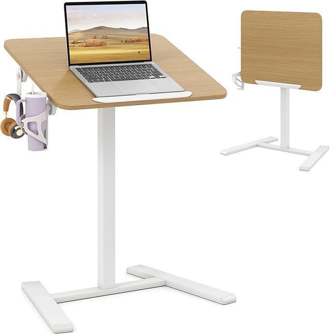 Height Adjustable Folding Standing Desk with Wheels Tilting Top Cup Holder