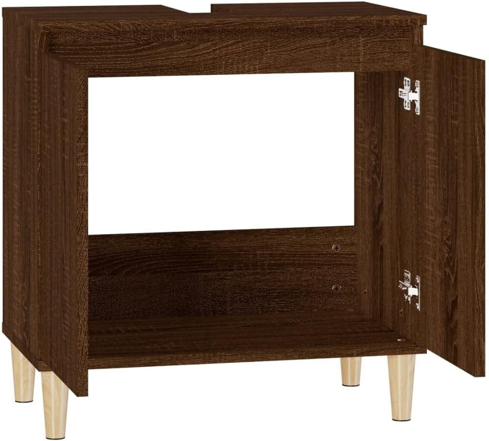 Grey Oak Under Sink Bathroom Cabinet – Scandinavian Vanity Storage Unit 58x33x60