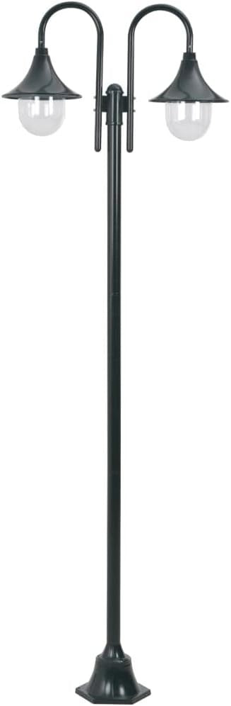 2-Lantern Garden Post Light 220cm Dark Green Aluminium IP44 E27