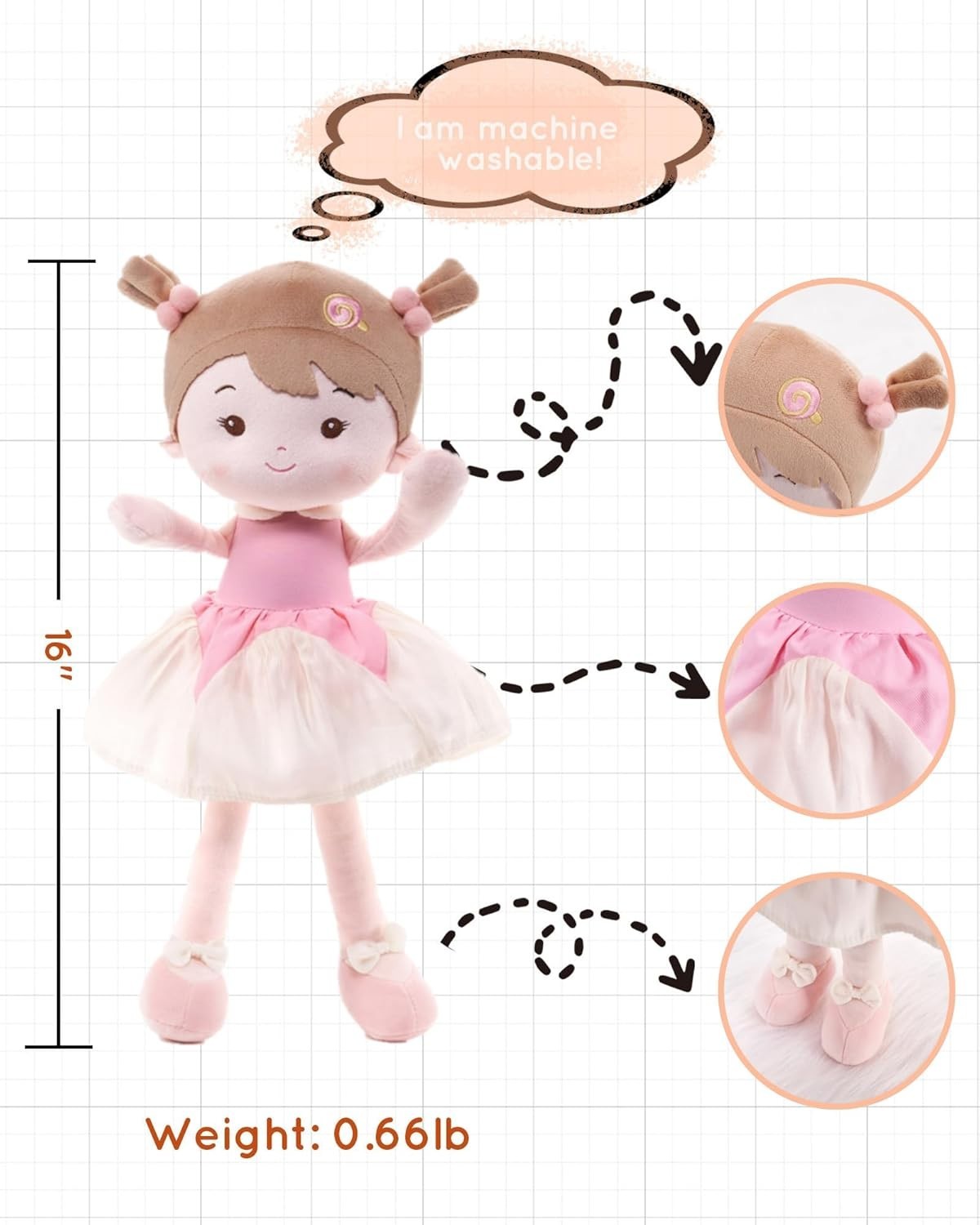 16” Soft Baby Doll Plush Rag Doll First Baby Toy for Toddlers 1+ Gift