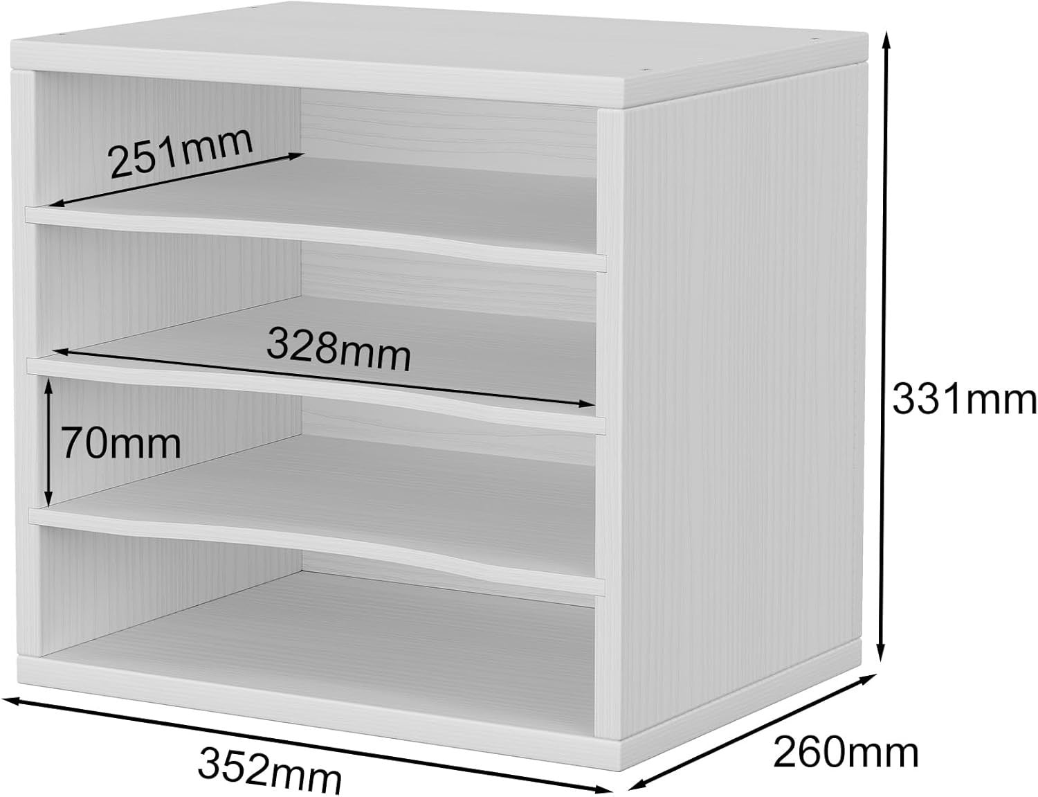 4 Tier A4 Desk File Organizer Wooden Paper Tray Office Magazine Rack White