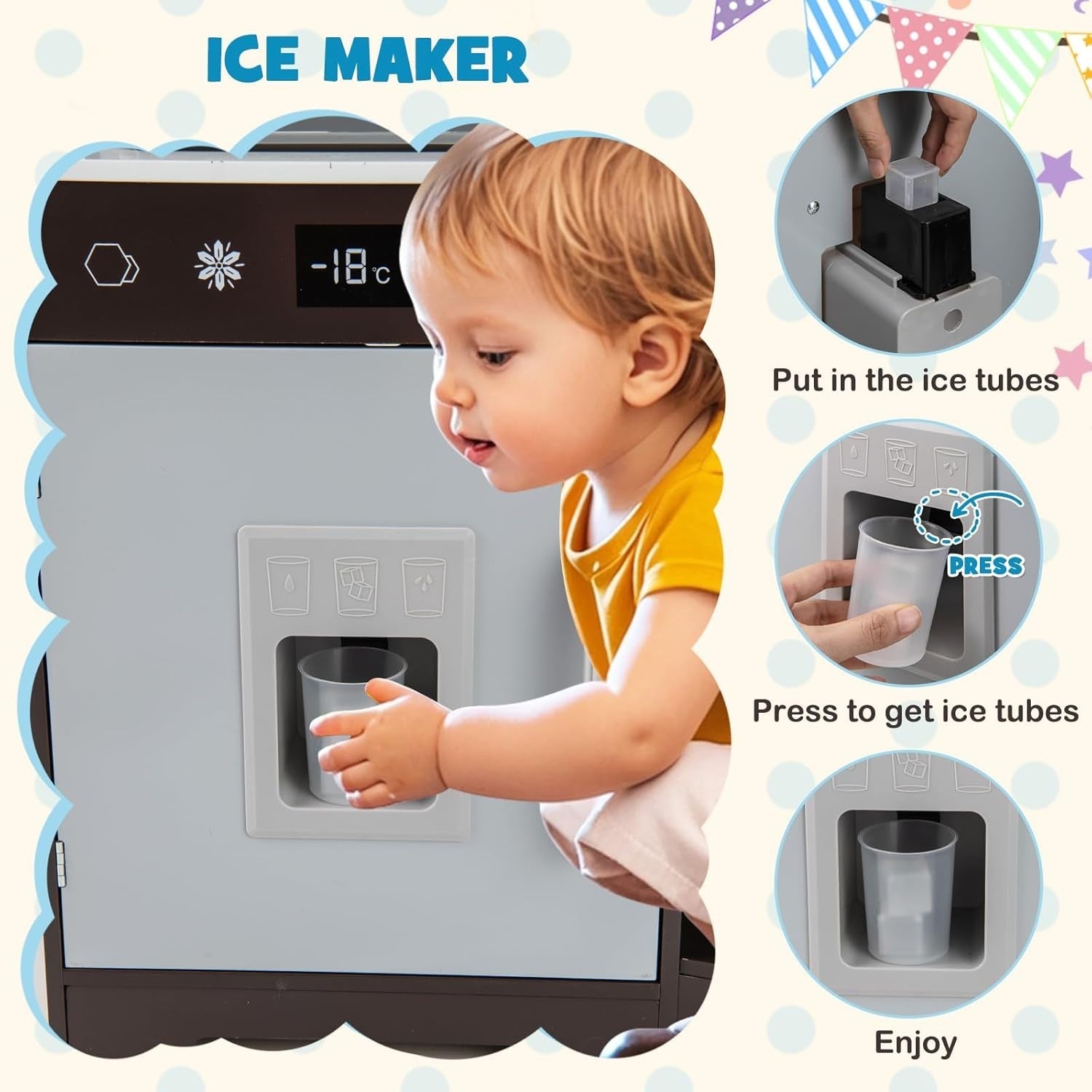 Corner Kids Play Kitchen Lights Sounds Ice Maker Coffee Toy