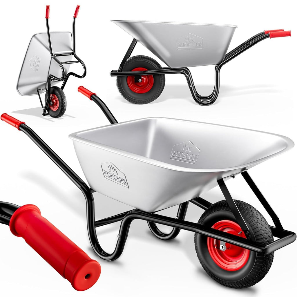 100L Wheelbarrow Silver – Galvanised Steel w/ Pneumatic Tyre Heavy Duty 250kg