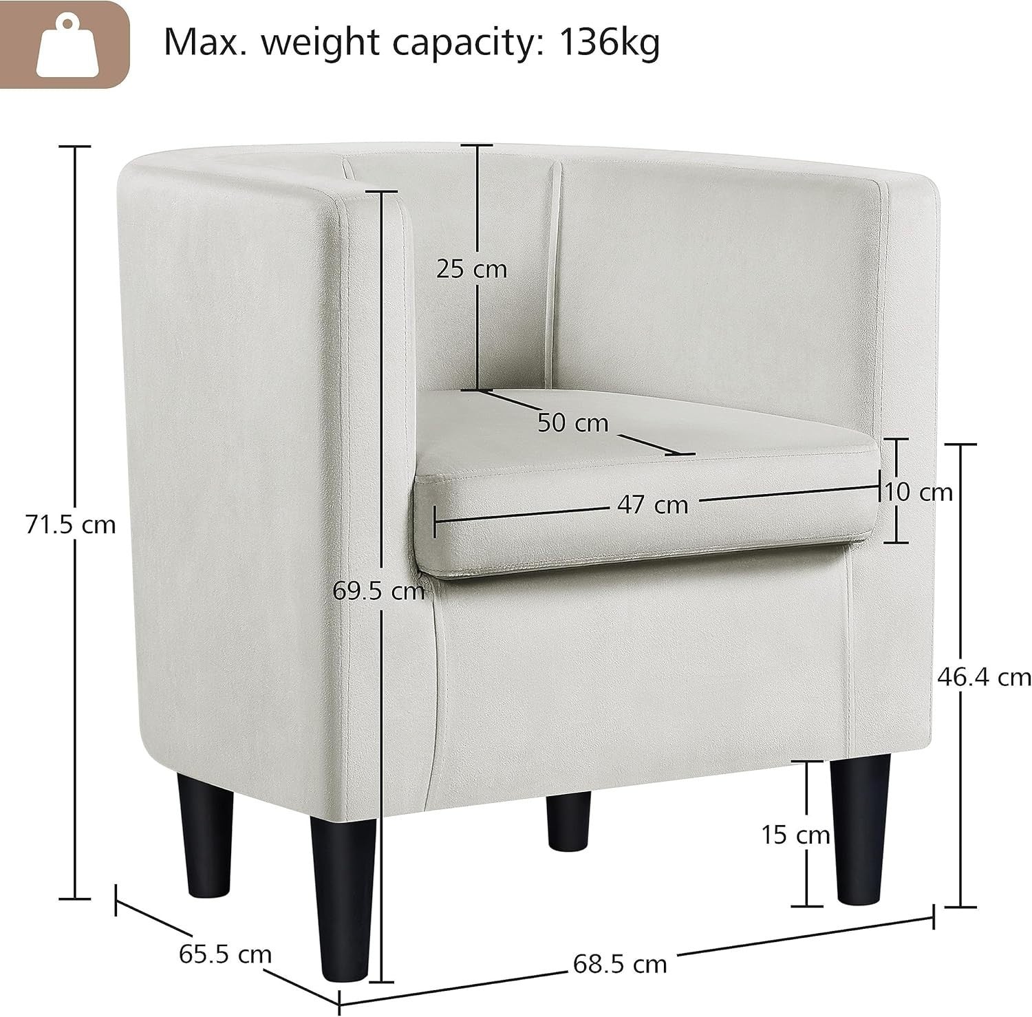Modern Velvet Tub Armchair Beige Upholstered Sofa Chair Lounge Seat