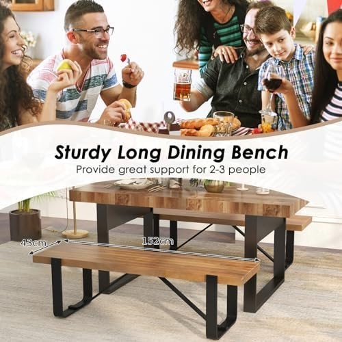 152cm Metal Dining & Hallway Bench – Rustic Wood Seat, 300KG Capacity