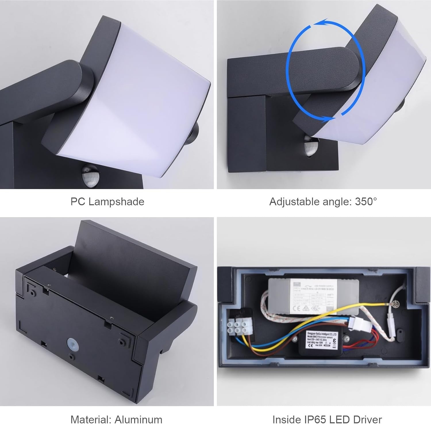 24W Outdoor Waterproof LED Wall Light with Motion Sensor & Swivel Panel