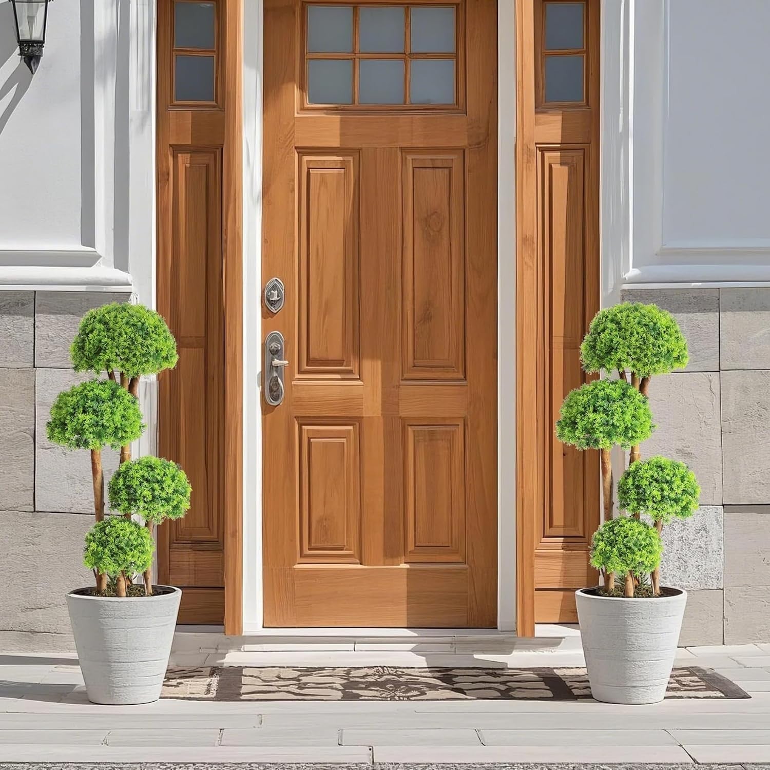 90cm Artificial Cypress Topiary Ball Trees Set of 2 in Weighted Pot Decoration