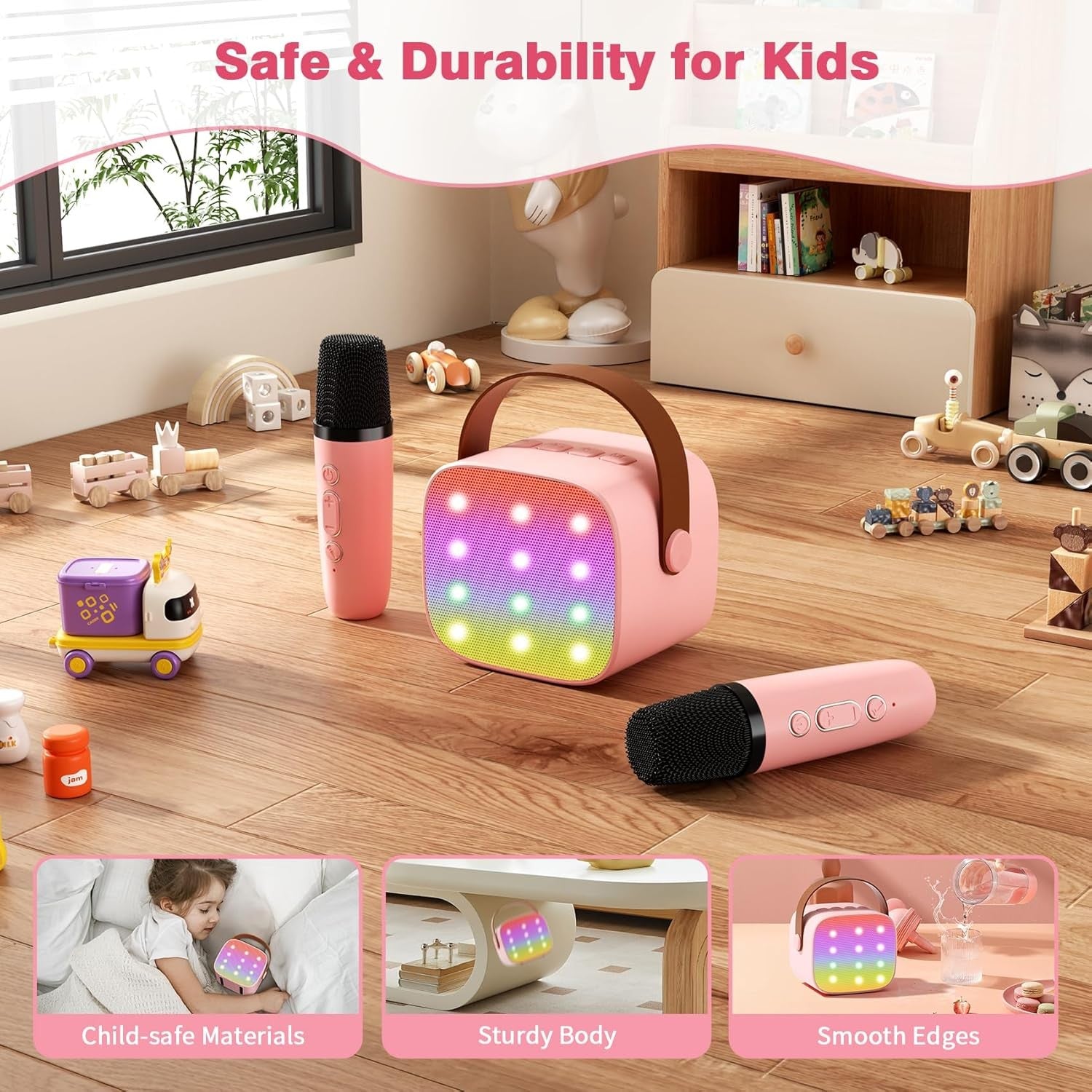 Mini Karaoke Machine with 2 Wireless Mics Kids Bluetooth