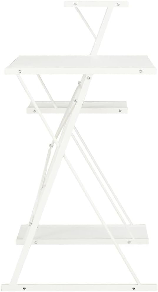 Z-Shaped Computer Desk with 3 Shelves 116x50x93cm White Home Office Workstation