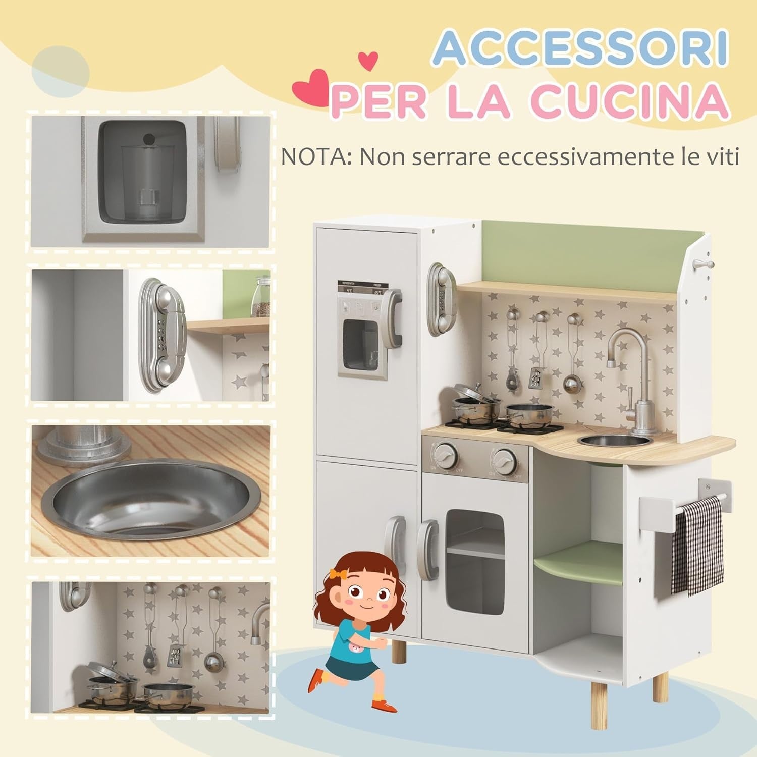Kids Wooden Play Kitchen w/ Ice Maker Phone Sink White Toy
