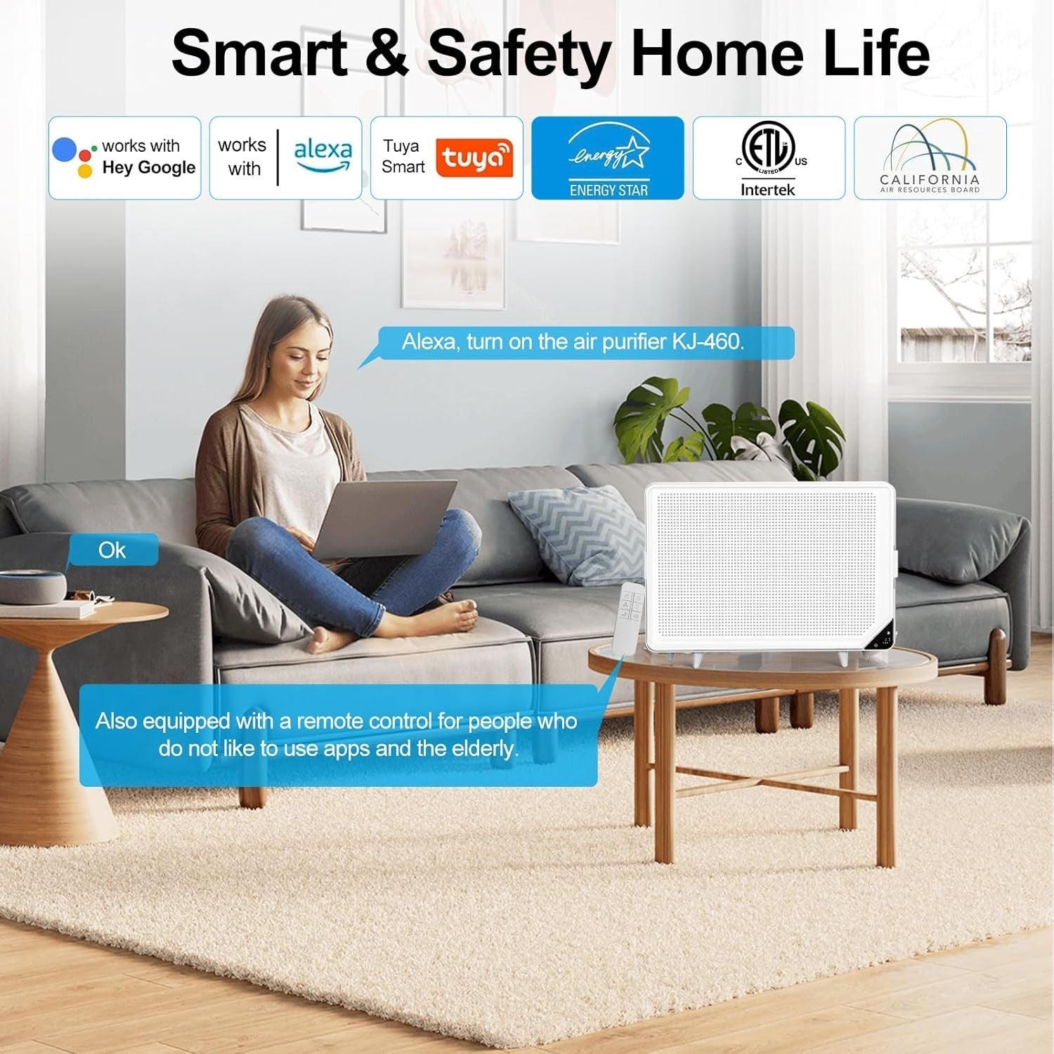 Wall Mounted HEPA Air Purifier Large Room WiFi Auto Sleep Mode