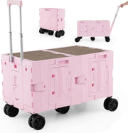 150L Folding Shopping Trolley Wagon Cart 5 Wheels Telescoping Handle Pink