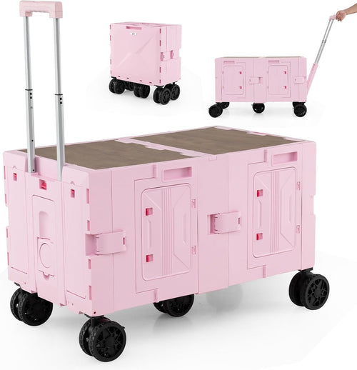150L Folding Shopping Trolley Wagon Cart 5 Wheels Telescoping Handle Pink