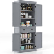 Grey Tall Kitchen Cupboard 183cm Pantry Storage Cabinet Drawer Shelves