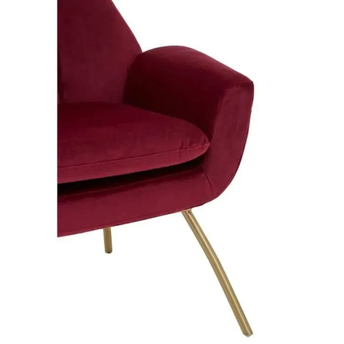 Wine Red Velvet Accent Lounge Chair with Gold Legs Mid Century Armchair
