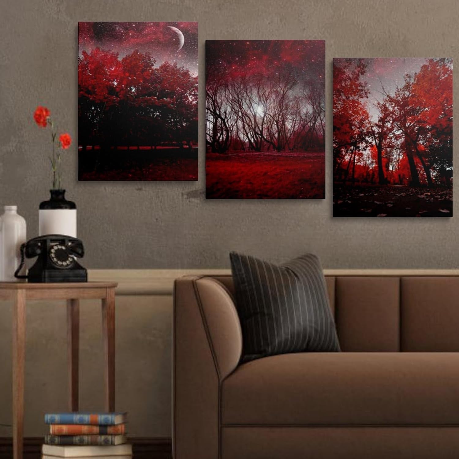 Abstract Red Tree Canvas Wall Art Framed Modern