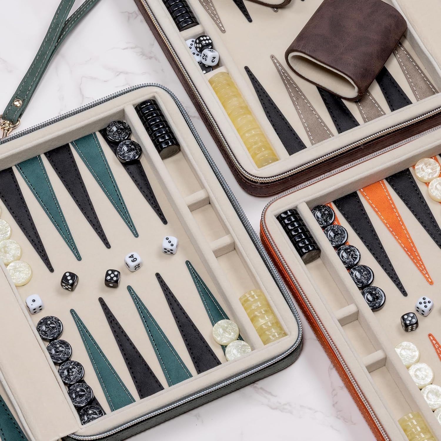 9.4 Inch Travel Backgammon Set Faux Folding Board Portable Game