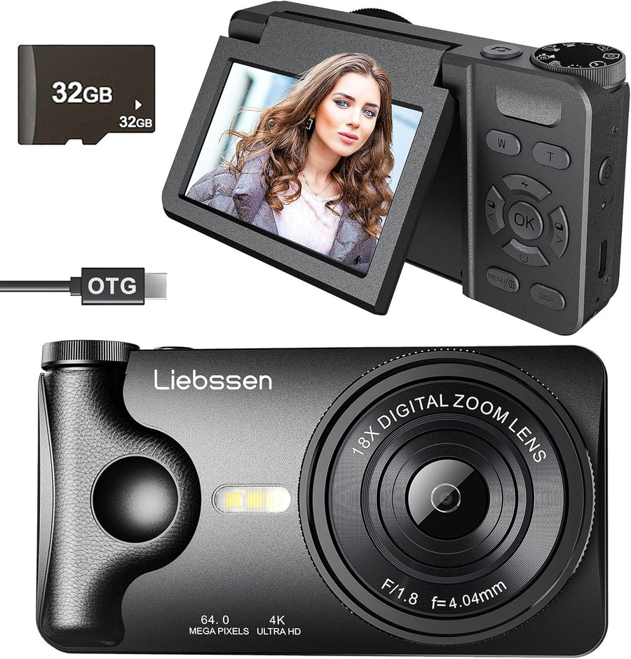 4K 64MP Digital Camera Flip Screen Autofocus Vlogging Camera 32GB Kit