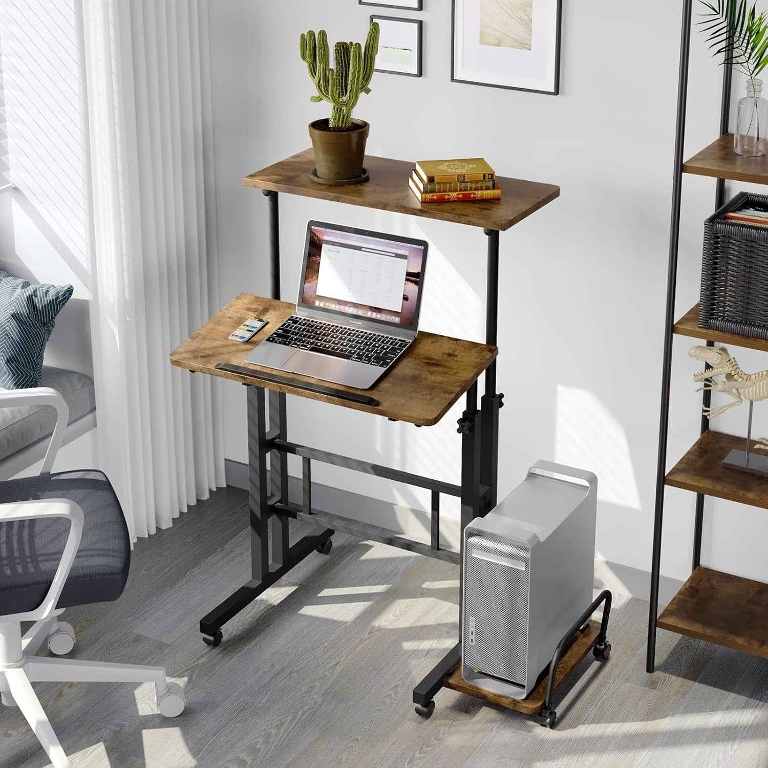 Adjustable Standing Desk with Wheels Sit Stand Laptop Table 60x60cm