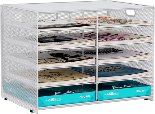 5-Tier Desktop Mesh Filing Tray 10 Compartments A4 Paper Organiser White