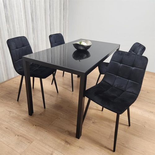 Black Glass Dining Table Set with 4 Chairs Modern Kitchen Dining Room