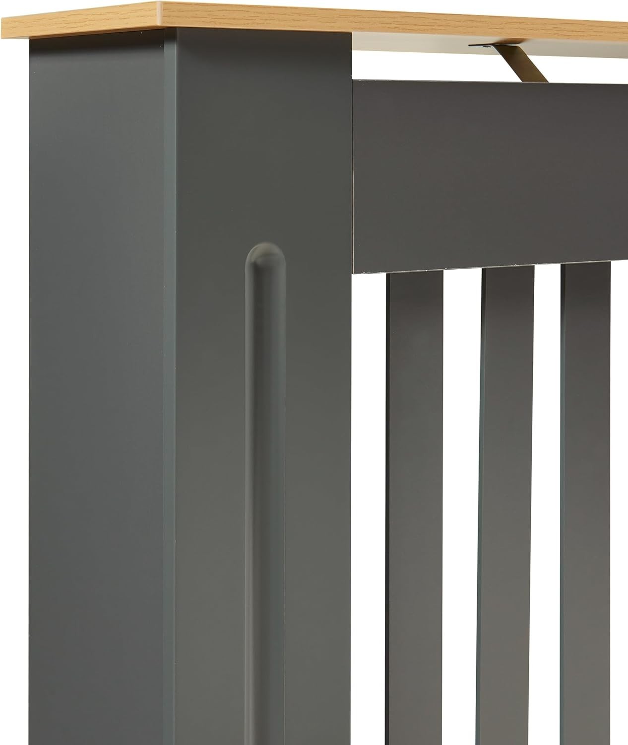 Modern Grey Radiator Cover Medium Slatted Wood Cabinet 112cm Stylish Shelf