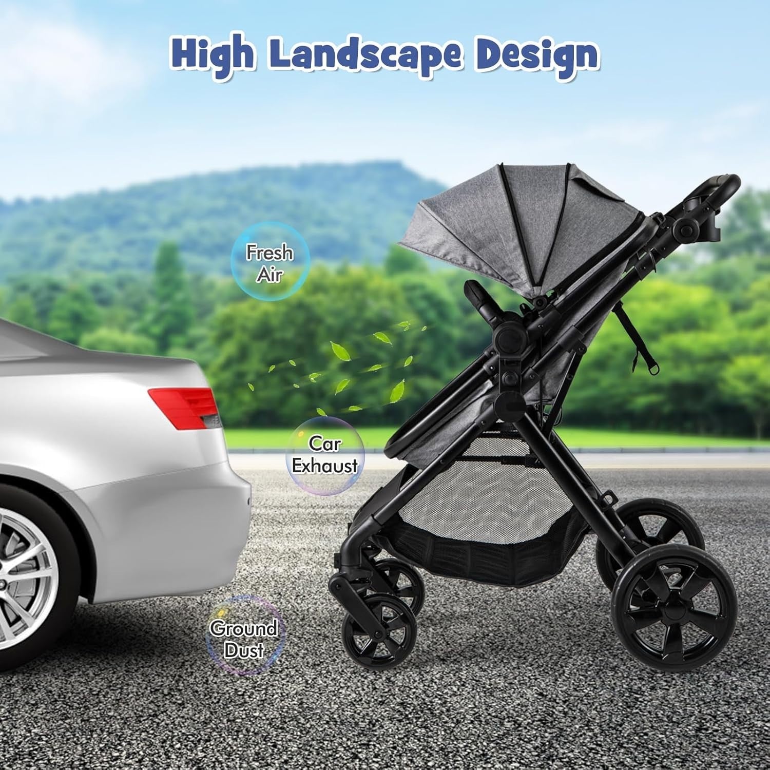 2 in 1 Baby Pushchair Travel Foldable Lightweight Reversible Stroller Grey