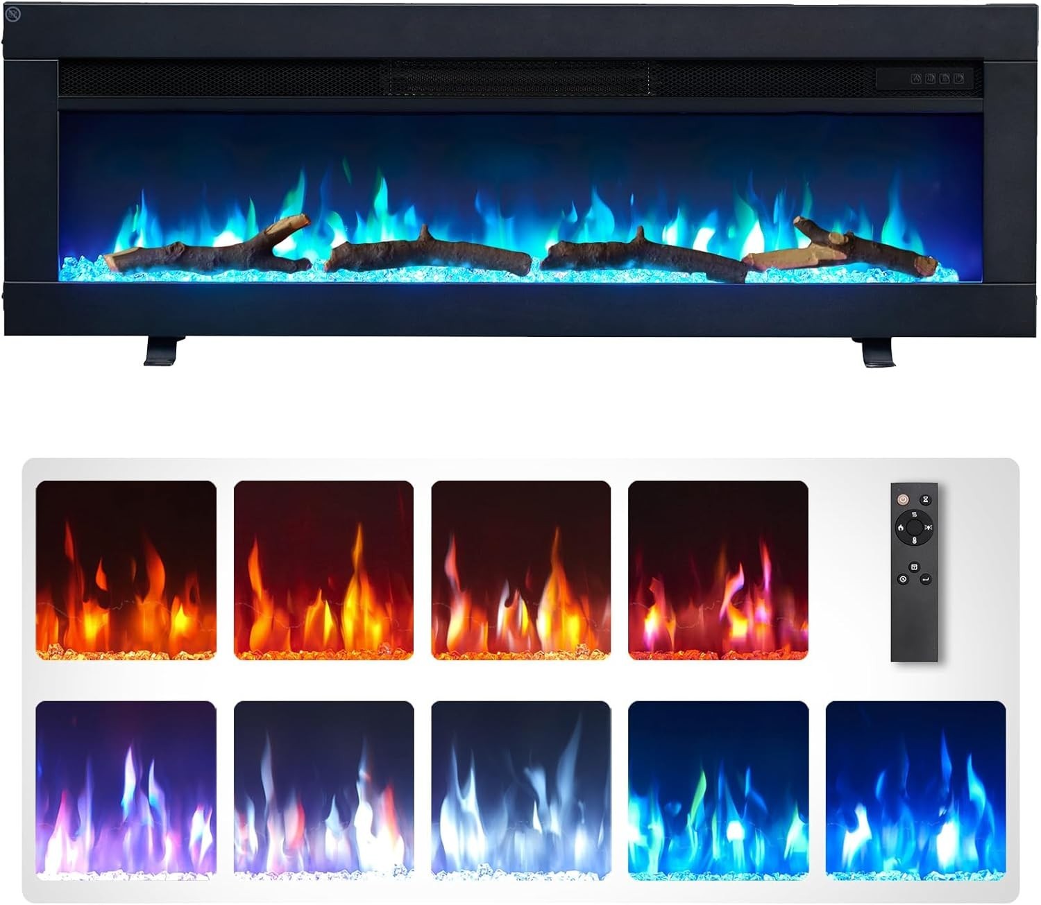 40" Wall Mounted Electric Fireplace 1800W Heater LED Flames Remote Control