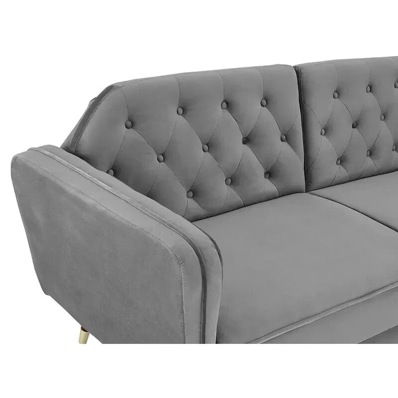 3 Seater Velvet Sofa Bed Grey Click Clack Recliner Guest Bed Couch